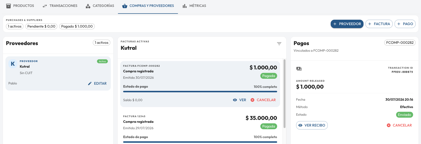 Compras, proveedores, facturas y pagos en Manager SetPlus